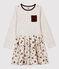 Girls' Long-Sleeved Cotton Dress MONTELIMAR beige/MULTICO white